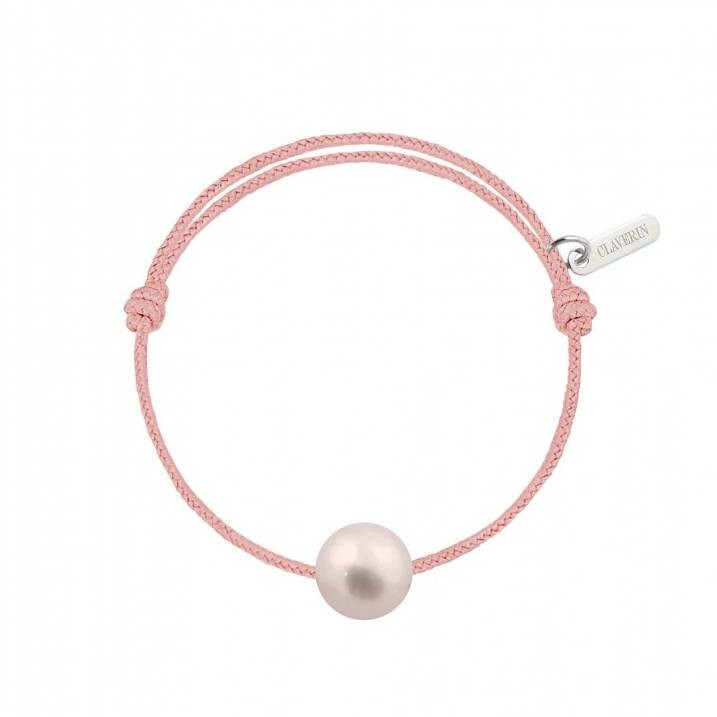 Bracelet Claverin simply pearly sur cordon rose poudre en argent et perle blanche